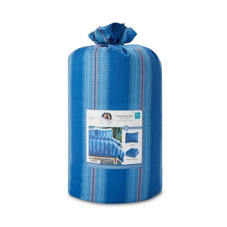 Mainstays by Becky G. & Alejandra Blue Stripe Comforter Set with Sham, Twin/Twin XL | Walmart (US)