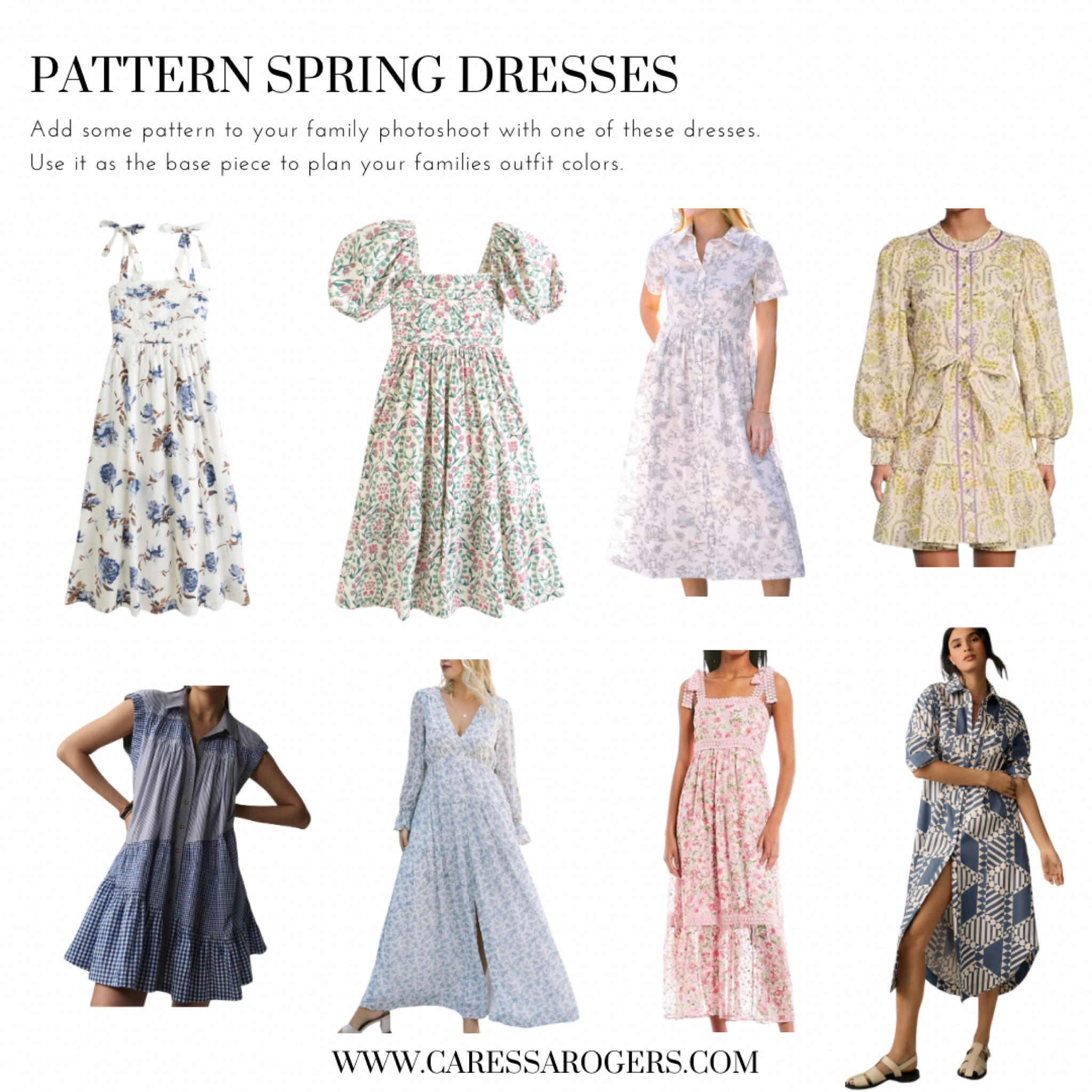 Pattern and floral dresses for spring. Base your family outfit colors for photoshoots around one of these. 

#LTKstyletip #LTKSeasonal #LTKfamily