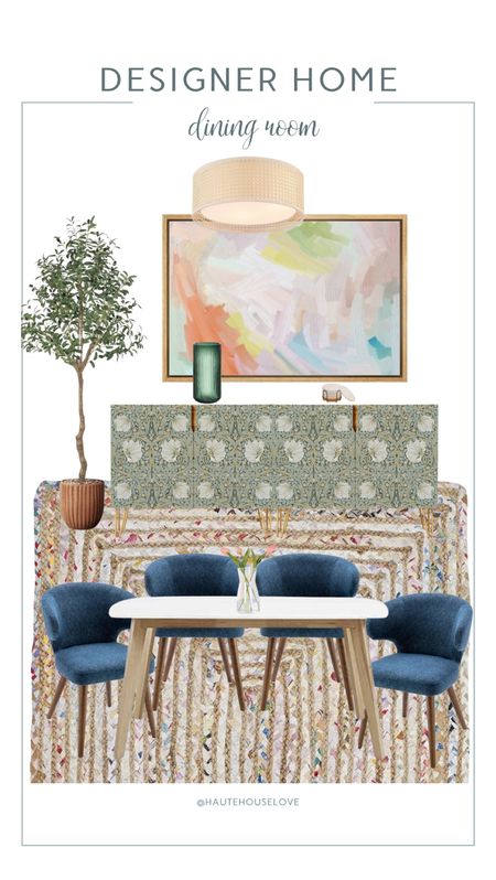 Designer home dining room! 

Artwork, wallart, dining chair, table, vase, tree, light fixture, candle 

#LTKFindsUnder100 #LTKSaleAlert #LTKHome