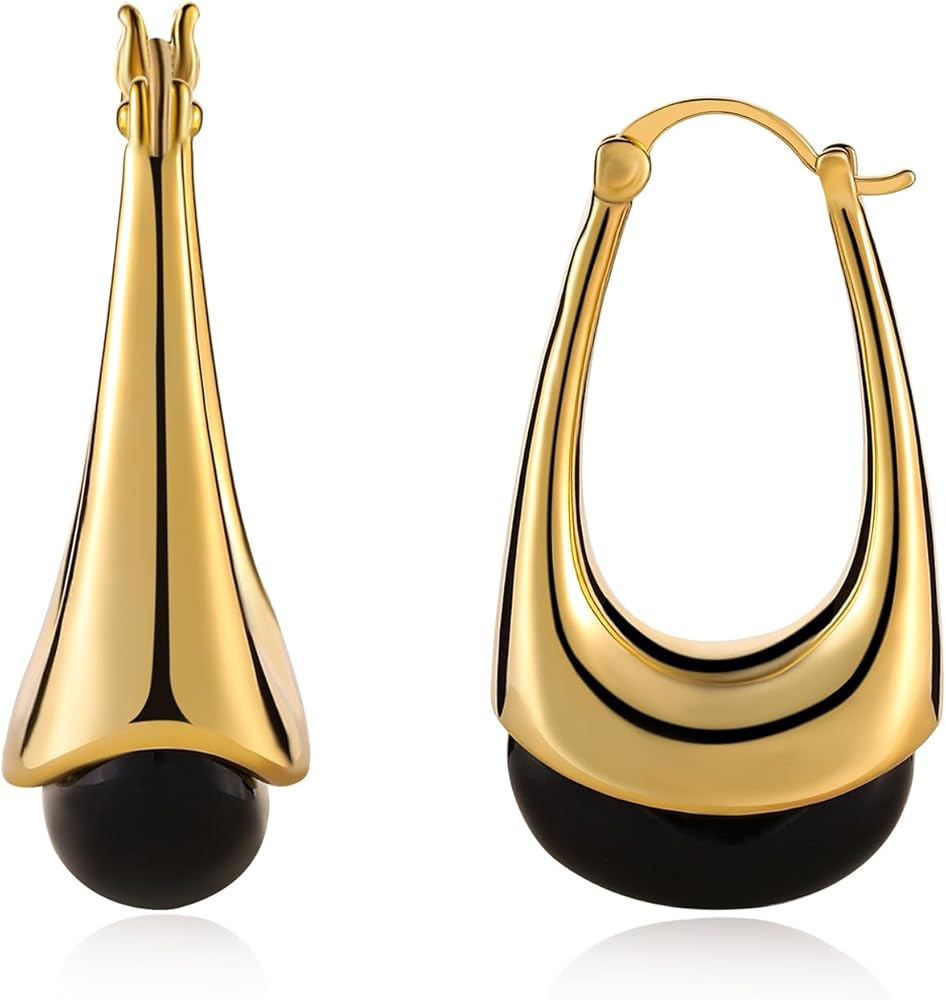 14k Gold Plated Amber Resin Hoop Earrings for Women Trendy, Hypoallergenic Chunky Gold Earrings J... | Amazon (US)