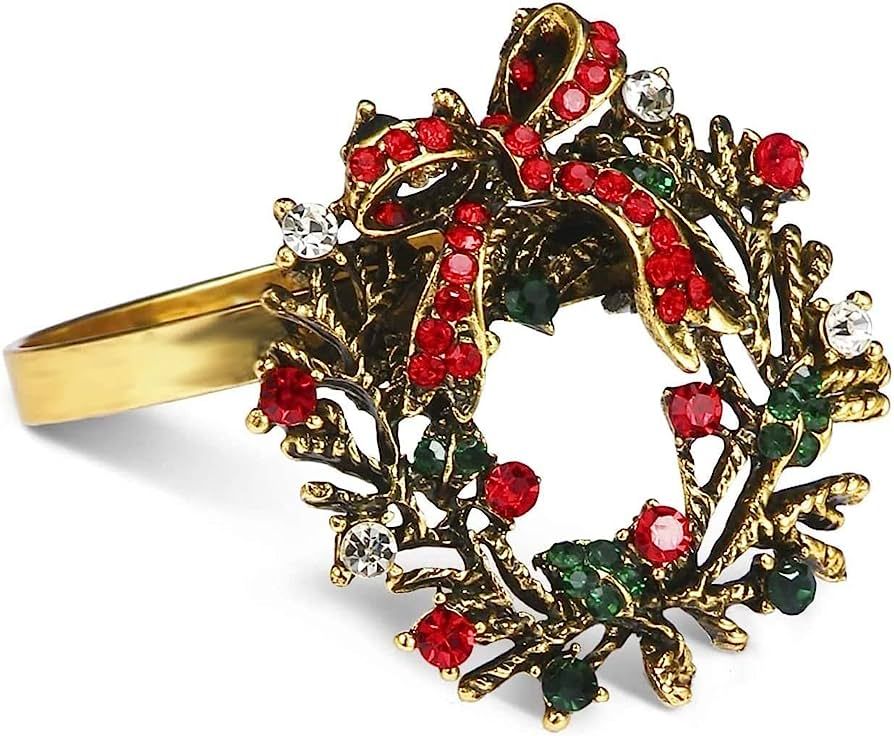 Amazon.com: Legigo Set of 6 Wreath Napkin Rings for Christmas Dinning Table Setting-Wedding Recep... | Amazon (US)