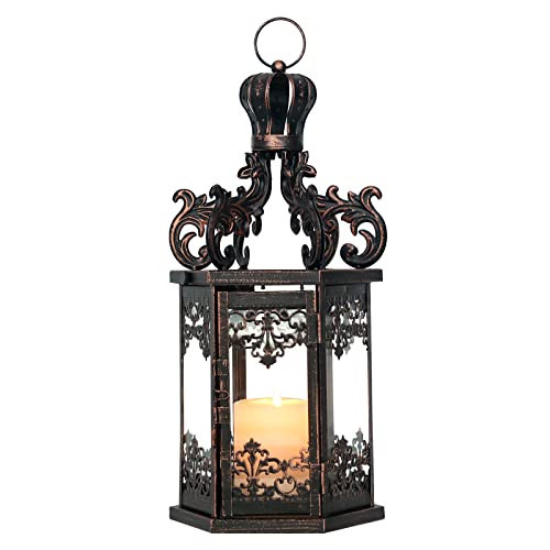 NEEDOMO Large Lanterns Decorative Outdoor, 17.7" Black Lanterns Decor Indoor with Tempered Clear Glass, Vintage Metal Hanging Candle Holder for Patio, Front Porch, Table, Wedding, Shelf | Amazon (US)