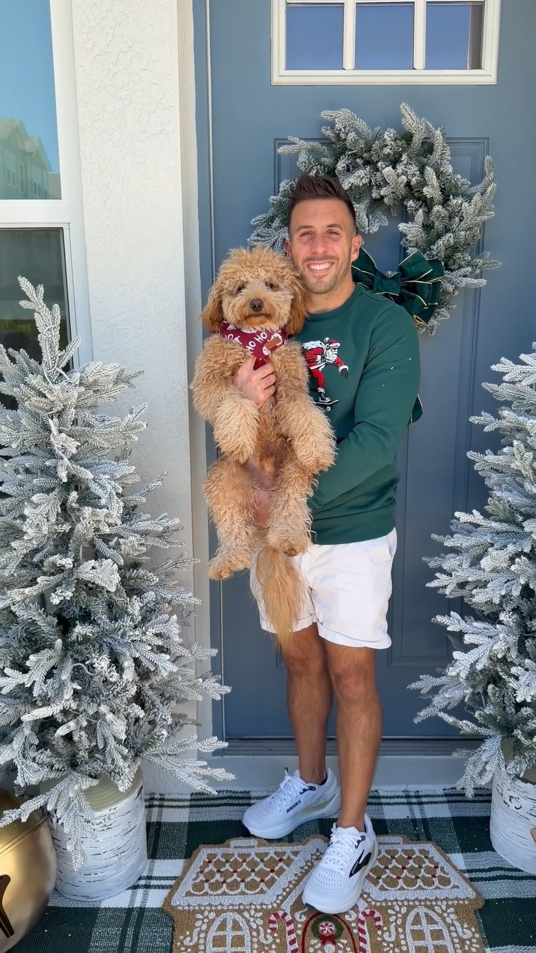 Holiday Patio Decor

We decorated the front porch with flocked Christmas trees, oversized gold jingle bells, a flocked wreath, green plaid outdoor rug, + gingerbread house doormat.

My husband's Christmas sweater is on SALE!

Christmas tree, Christmas decor, Christmas patio, Christmas porch, Christmas doormat, holiday porch decor, front door wreath, Santa sweater, checkered rug 

#LTKHome #LTKSaleAlert #LTKHoliday