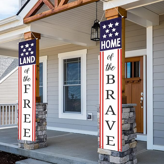 4th of July Decorations Outdoor Banners Home of the Brave Front Door Porch Yard Sign Indoor Wall ... | Amazon (US)