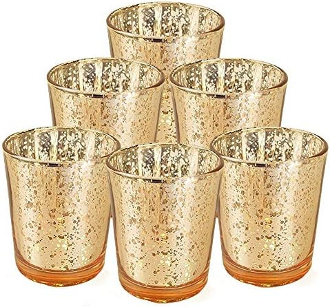 Just Artifacts Mercury Glass Votive Candle Holder 2.75" H (6pcs, Speckled Gold) -Mercury Glass Vo... | Amazon (US)