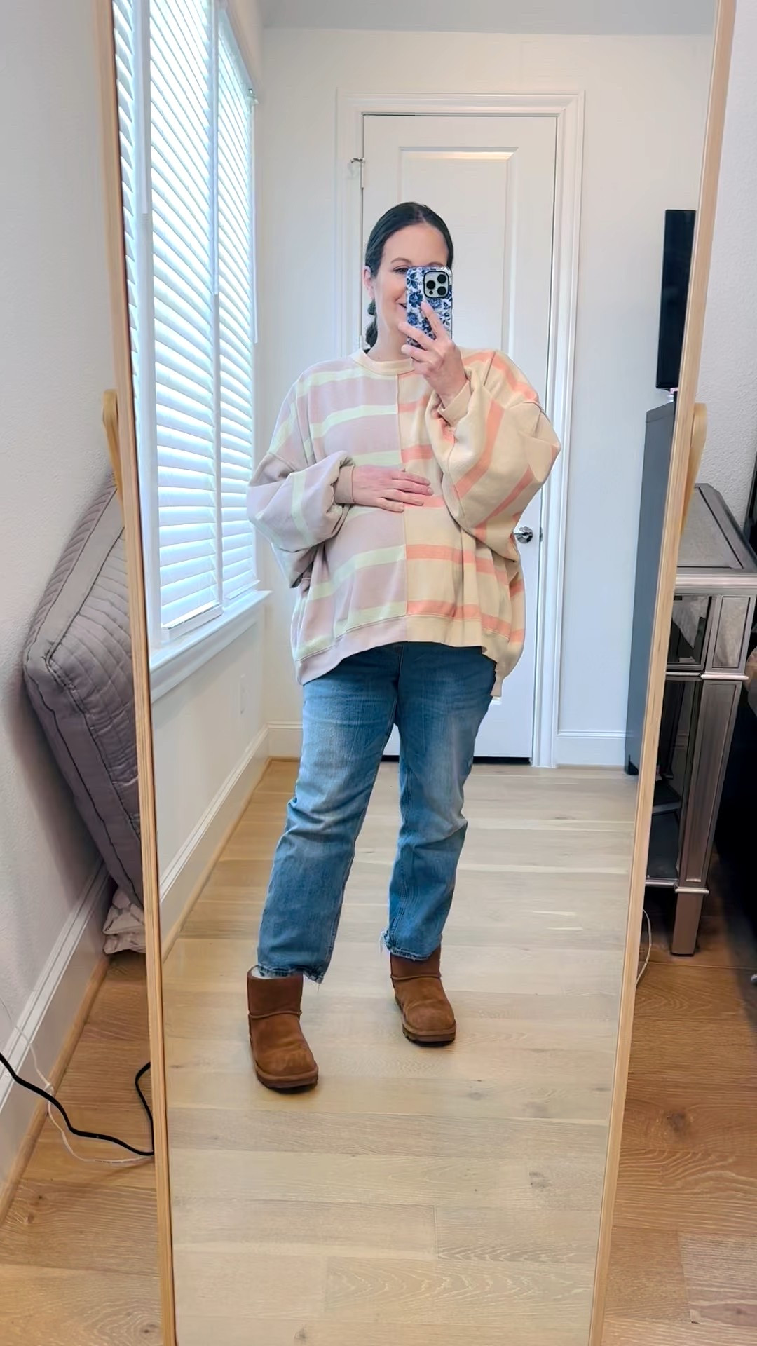 This cozy winter outfit has been on repeat lately and is one of my favorite everyday maternity outfits. I’m wearing a striped pullover sweater in the prettiest pink and purple sweater color combo—such a fun pop for cold days. I paired it with the best maternity jeans for a comfortable, flattering fit and finished the look with warm brown boots to keep it practical and polished.

If you’re building out easy casual outfits for pregnancy, this look is such a good one to save. It’s comfortable, bump-friendly, and a great example of effortless pregnancy style you can wear on repeat all winter.

Everything is linked below so you can recreate this cozy look! 


#LTKSeasonal #LTKBump #LTKPetite