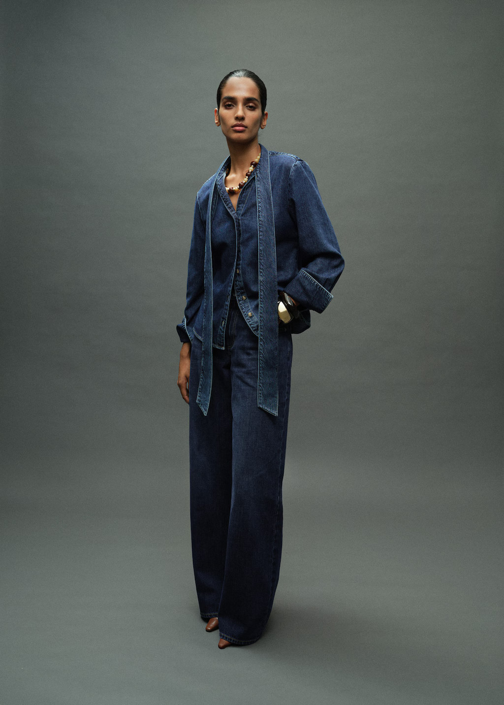 Denim shirt with bow dark blue - Woman - 4 - MANGO | Mango (US/MX/AU)