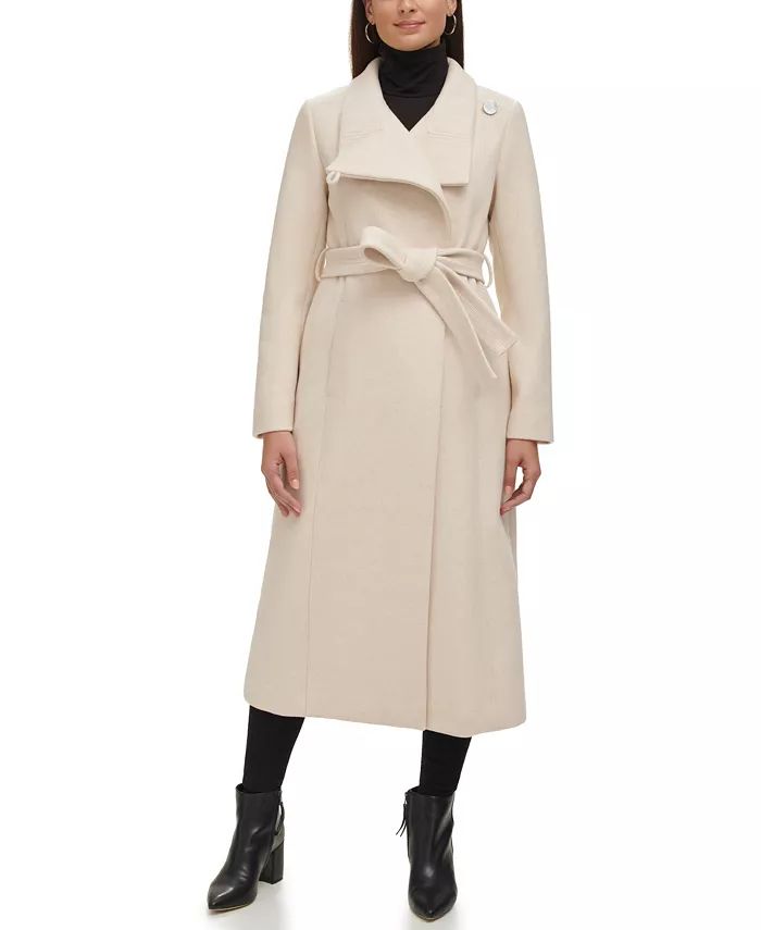Women's Belted Maxi Wool Coat with Fenced Collar | Macy's