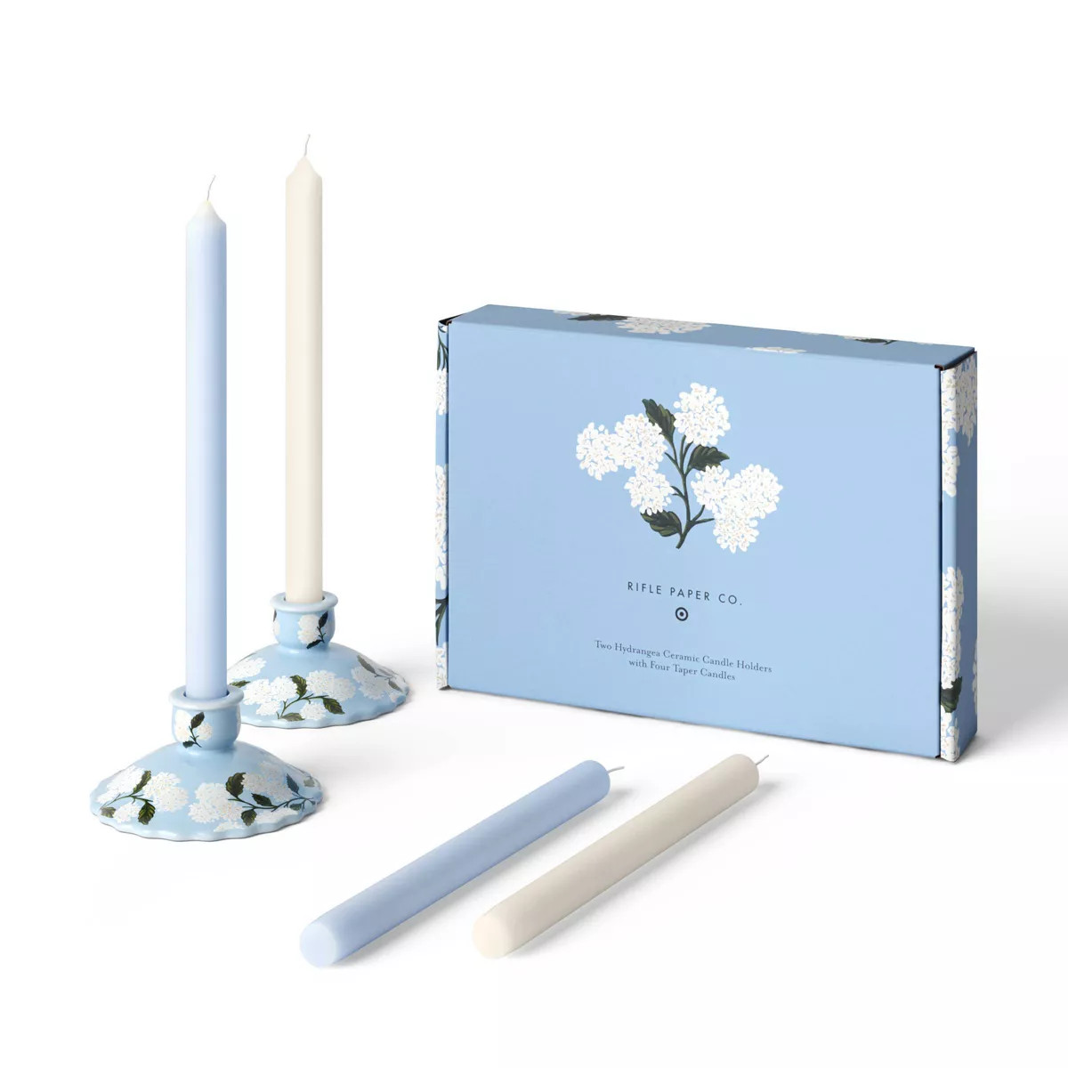 Rifle Paper Co. x Target Set of 4 Hydrangea Taper Candles with Set of 2 Candlestick Holders: Cera... | Target