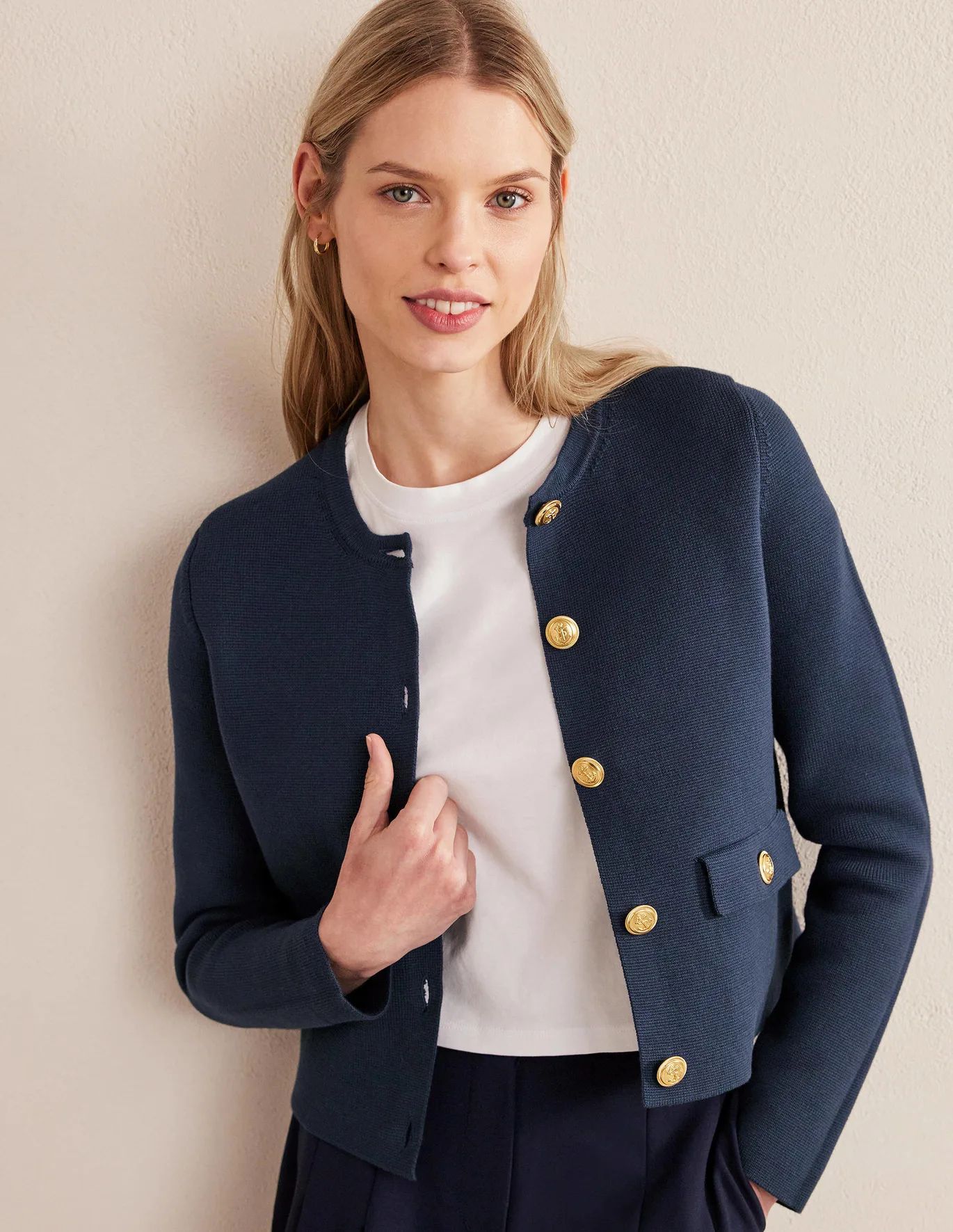 Cropped Knitted Jacket - Navy | Boden (US)