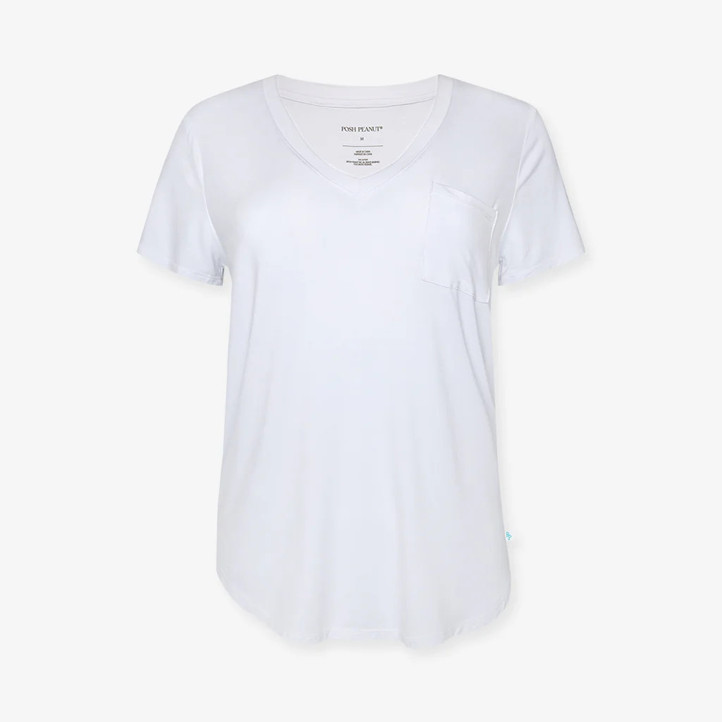 Solid White Short Sleeve Women's Pajama Top | White | Posh Peanut