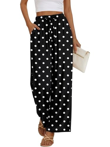 Amazon.com: Magritta Women Cotton Palazzo Pants Boho Wide Leg Elastic Waisted Fashion Flowy Pant ... | Amazon (US)