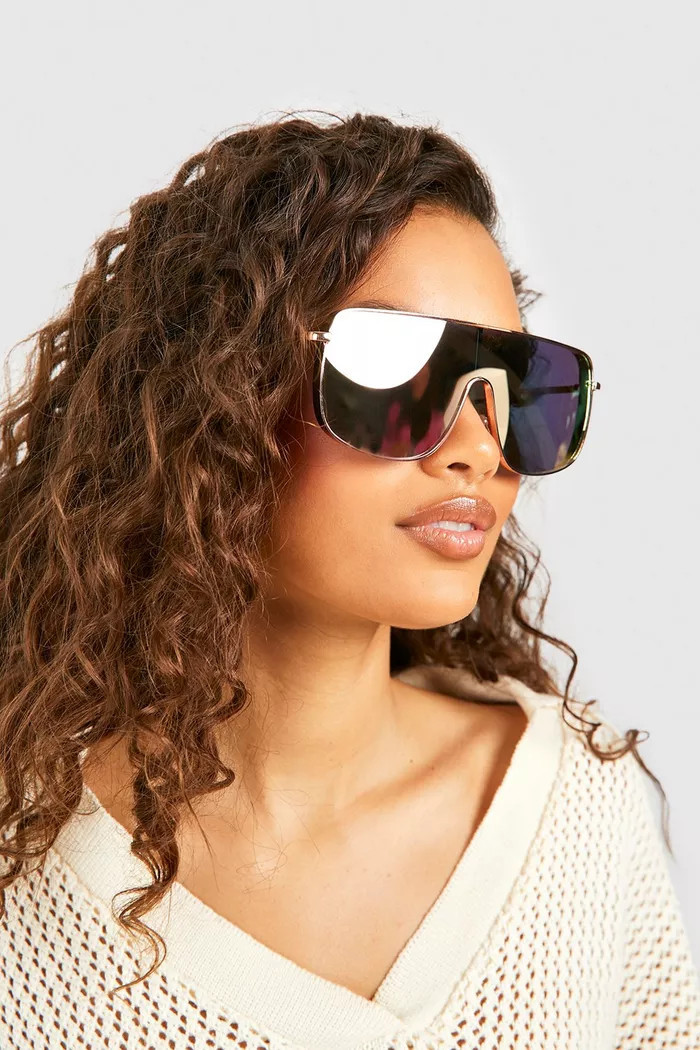 Mirror Rose Gold Visor Sunglasses | boohoo (US & Canada)