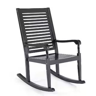 PHI VILLA Black Acacia Wood Outdoor/Indoor Slat Rocking Chair-THD-PV-204-BL - The Home Depot | The Home Depot