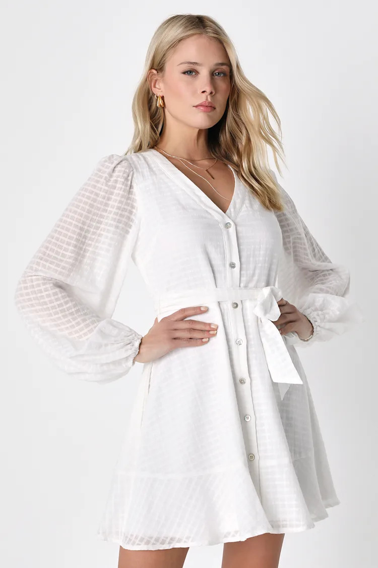Fresh Day Favorite White Textured Mini Dress With Pockets | Lulus (US)