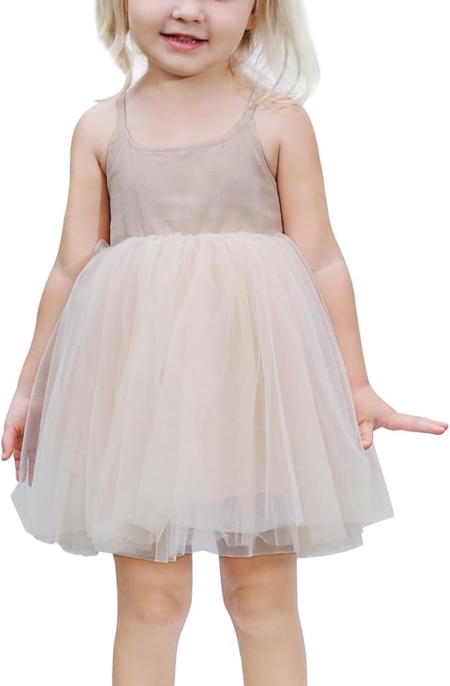 Toddler Tutu Dress Cotton Linen Sleeveless Layered Tulle Dress Girls Adjustable Tie Back Party Pr... | Amazon (US)