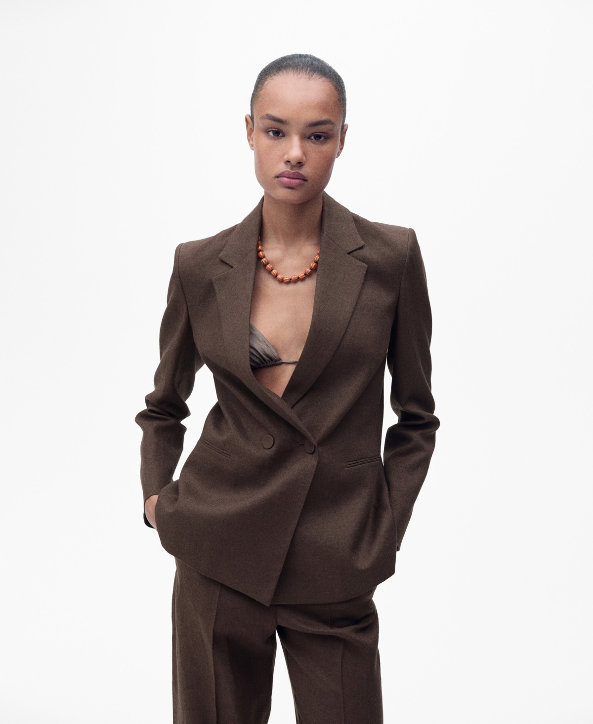 Mango Women's Linen Suit Jacket - Brown | Macy's
