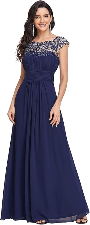 Ever-Pretty Womens Cap Sleeve Lace Neckline Ruched Bust Evening Gown 09993 | Amazon (US)