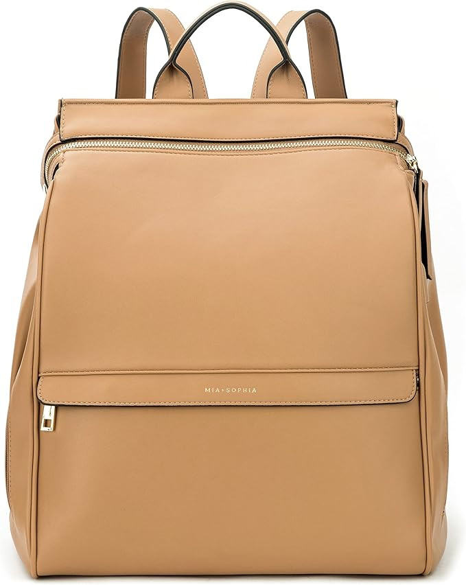 MIA + SOPHIA Leather Diaper Bag Backpack with Changing Pad, Stroller Straps, Bottle Holder (Brown... | Amazon (US)