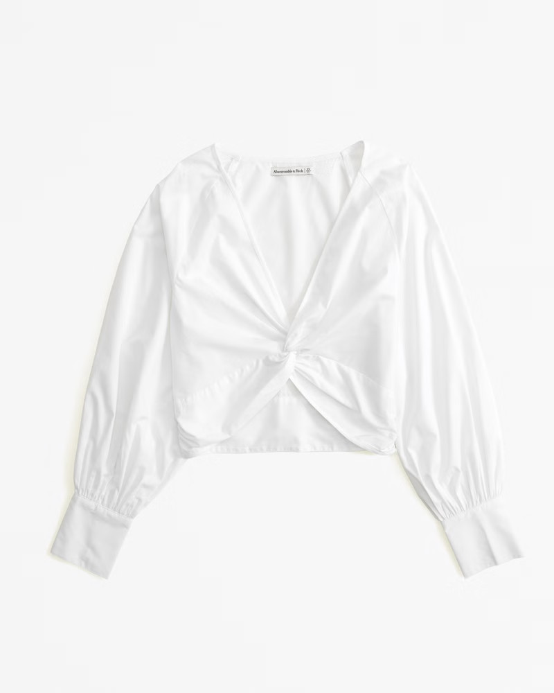 Long-Sleeve Cropped Poplin Twist Top | Abercrombie & Fitch (US)