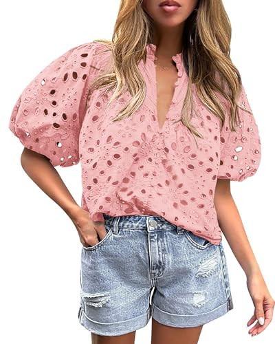 PRETTYGARDEN Womens Hollow Out Lace Embroidered Blouse | Amazon (US)