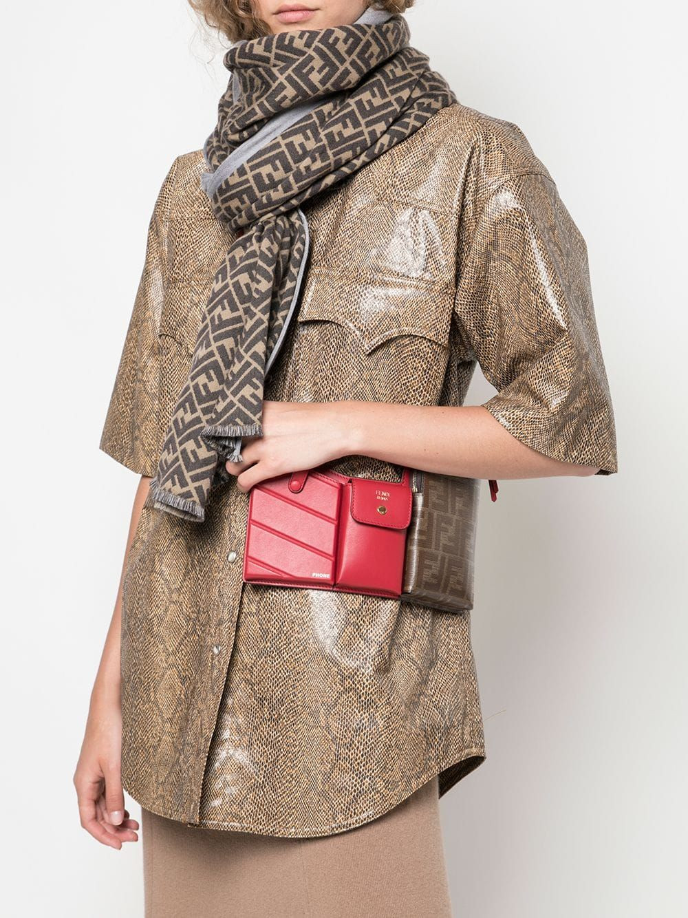 Ff Monogram Wool Scarf Brown/grey | The Webster