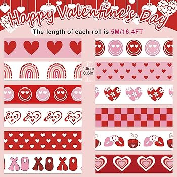 Whaline 12 Rolls Boho Valentine’s Day Washi Tape Rainbow Love Heart Smile Washi Tape Red Pink M... | Amazon (US)