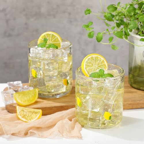 SiliFine 2 Pcs Lemon Icon Juice Glasses - 14oz Yellow Lemon Stemless Wine Drinking Coffee Glass C... | Amazon (US)