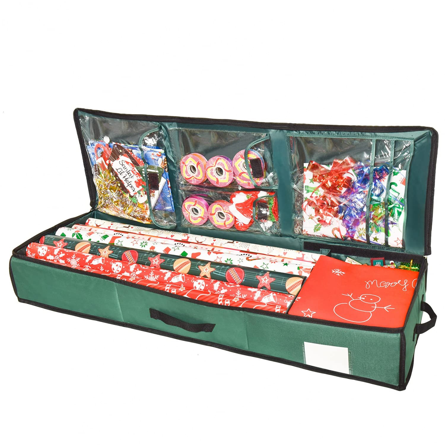 Rocinha Christmas Storage Organizer,Gift Wrap Storage,Wrapping Paper Storage with Pocket for Ribb... | Amazon (US)