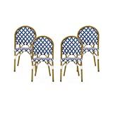 Christopher Knight Home 313261 Anastasia Outdoor French Bistro Chair (Set of 4), Blue + White + Bamb | Amazon (US)