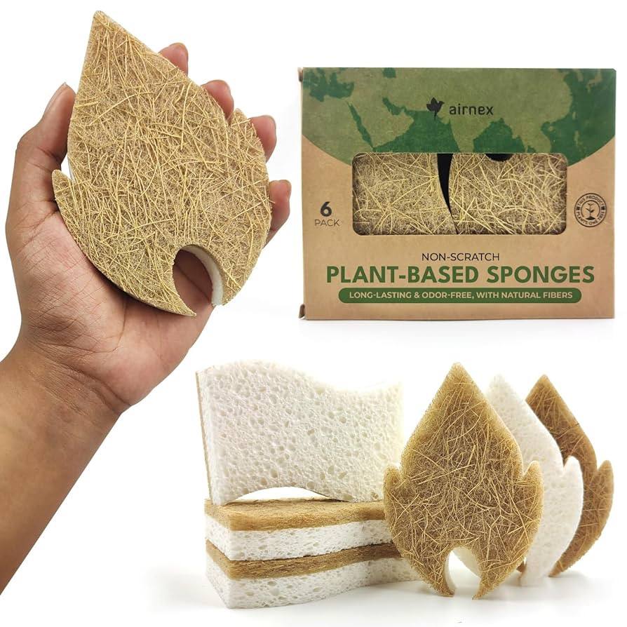 Biodegradable Natural Dish Sponges Kitchen Pack of 6 - Leaf and S-Shaped Coconut and Cellulose Sc... | Amazon (US)