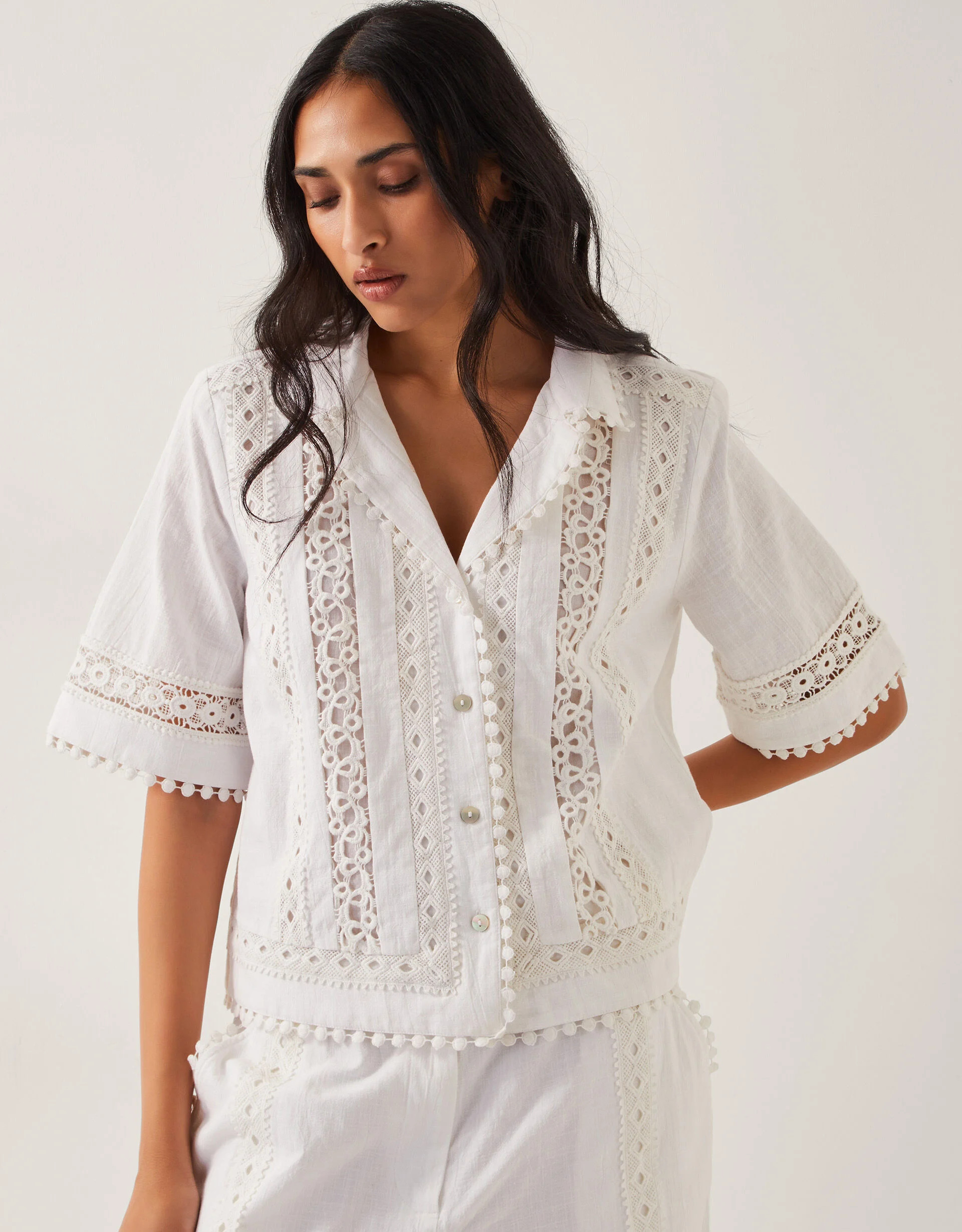 Irina Short Sleeve Lace Shirt White | Monsoon (UK)