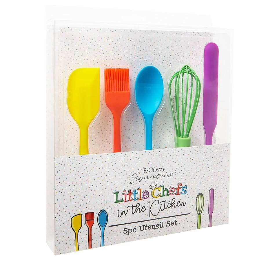C.R. Gibson Kids in The Kitchen Oil Brush, Spoon, Whisk, Long, Standard Spatula Silicone Utensil ... | Amazon (US)