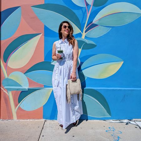 Spring brunch outfit - White maxi dress, colorful manicure and a ratan bag

#LTKSeasonal #LTKover40 #LTKitbag