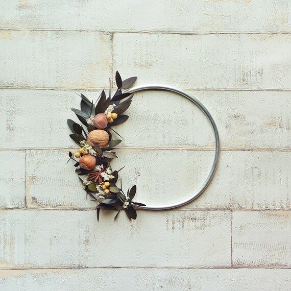 Modern fall hoop wreath simple autumn minimalist wreath preserved eucalyptus dried flowers wall hang | Etsy (US)