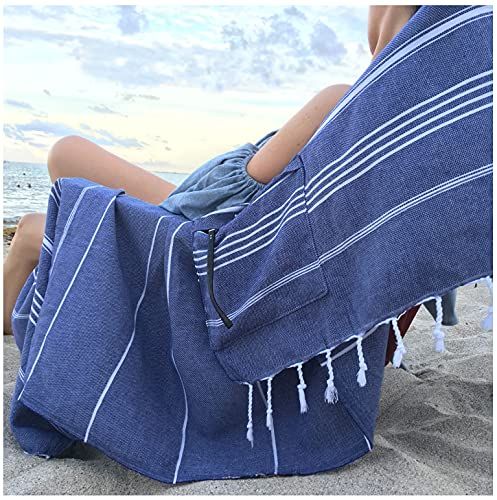 Sandproof Turkish Beach Towel (w Unique Hidden Pocket) Oversized 75" Long | OekoTex Certified Cotton | Amazon (US)