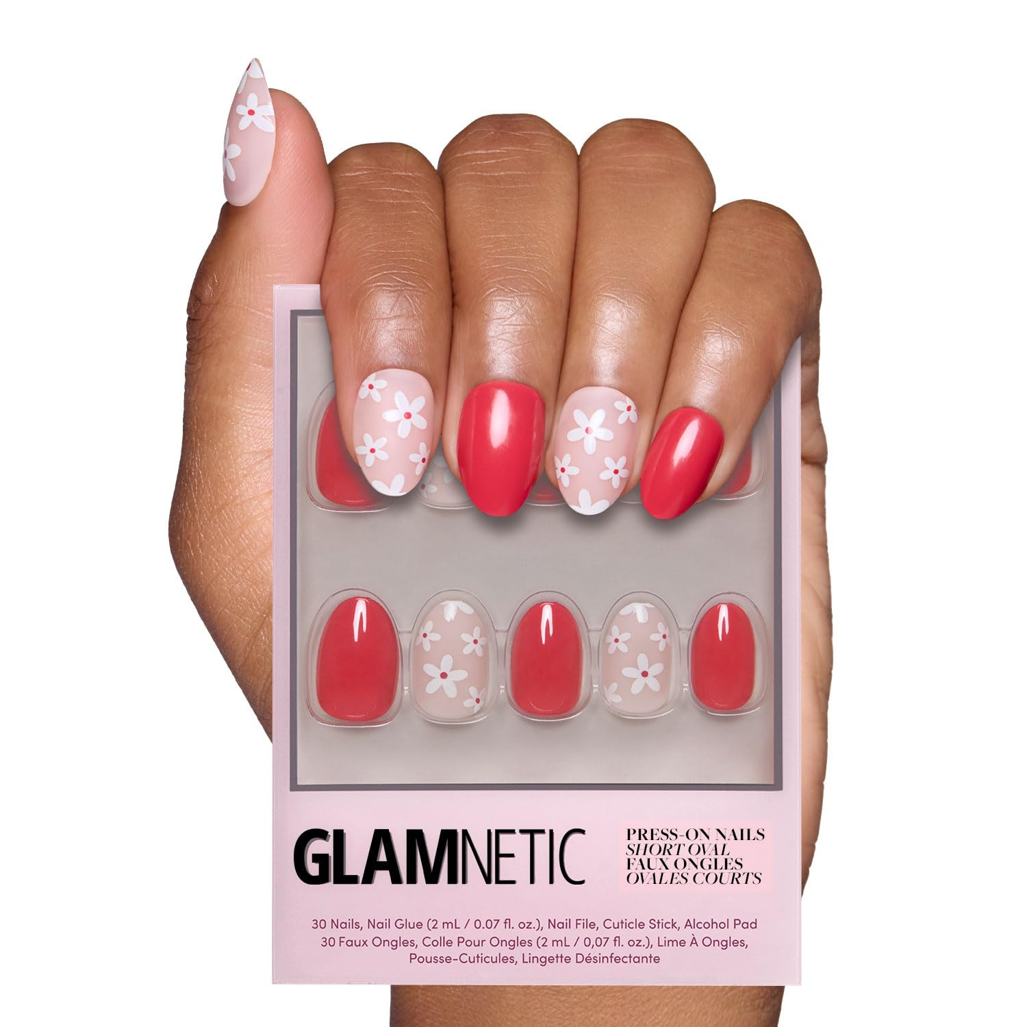 Glamnetic Press On Nails - Red Blossom | Short Oval Nails with Floral Accents, Reusable Stick On ... | Amazon (US)