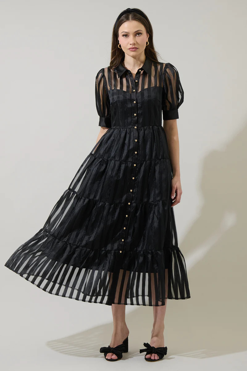 Kadi Striped Organza Midi Dress | Sugarlips