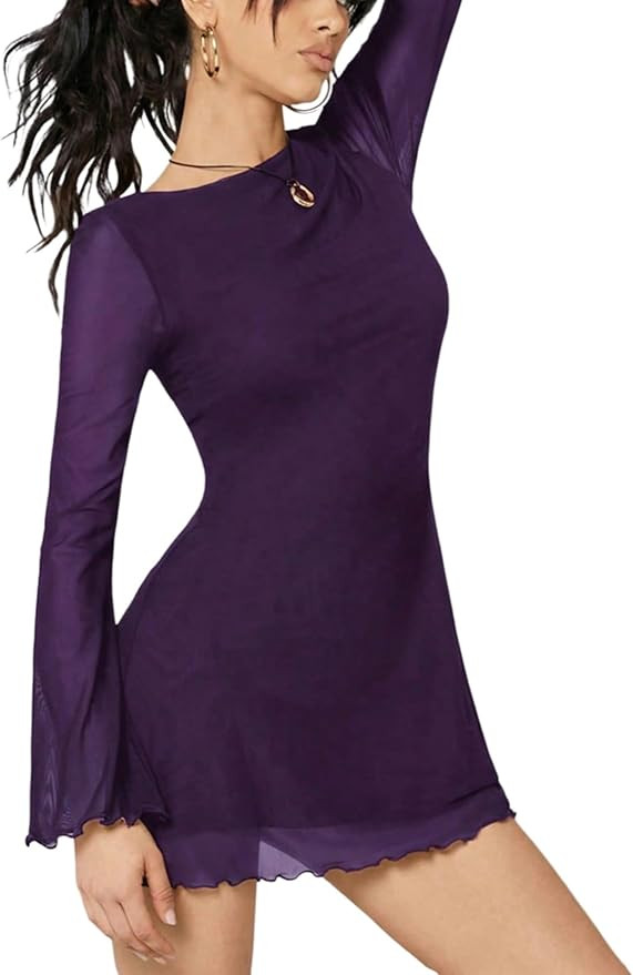 Milumia Women's Boat Neck Mesh Long Bell Sleeve Mini Dress Y2k Going Out Short Dresses 2026 Sprin... | Amazon (US)