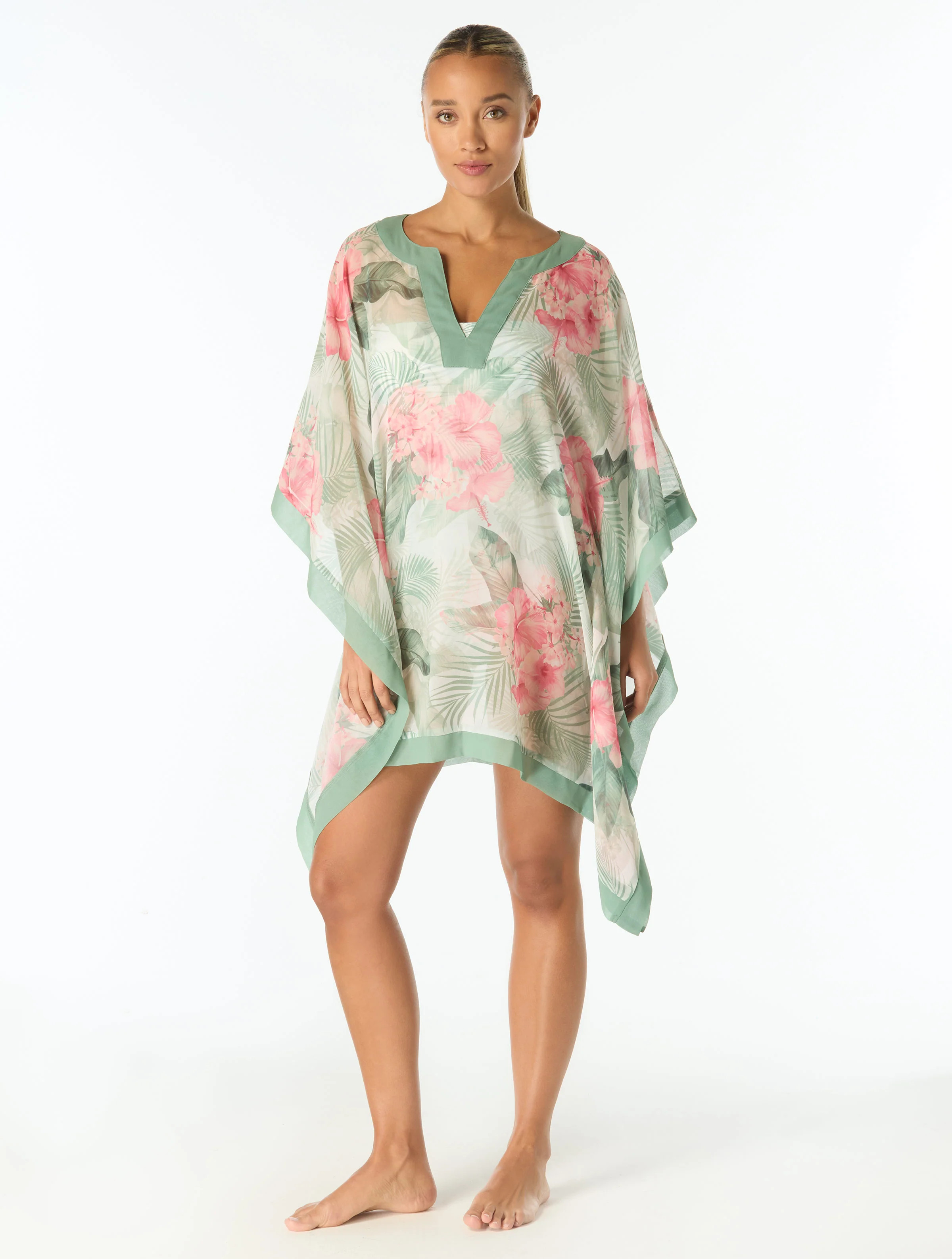 Coco Contours Grand Caftan V-Neck Dress Cover Up - Hibiscus Breeze | Beach2Ocean