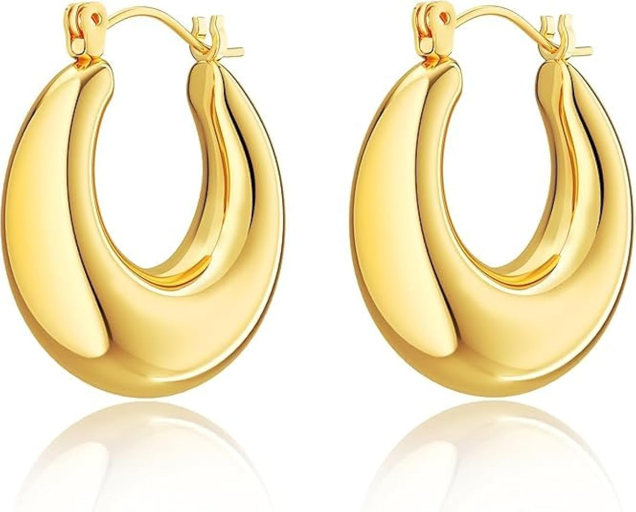 Chunky Gold Hoop Earrings for Women, 14k Gold Plated Thick Triple Hoop Earrings Hypoallergenic Tr... | Amazon (US)