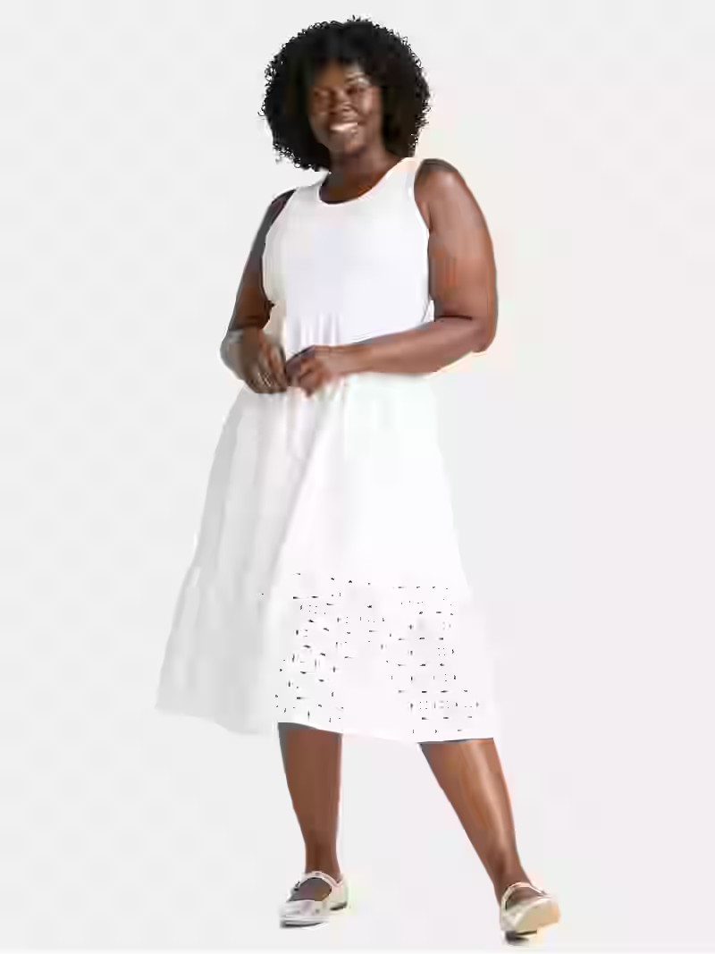Terra & Sky Eyelet Midi Tank Dress, Sizes 0X-4X | Walmart (US)