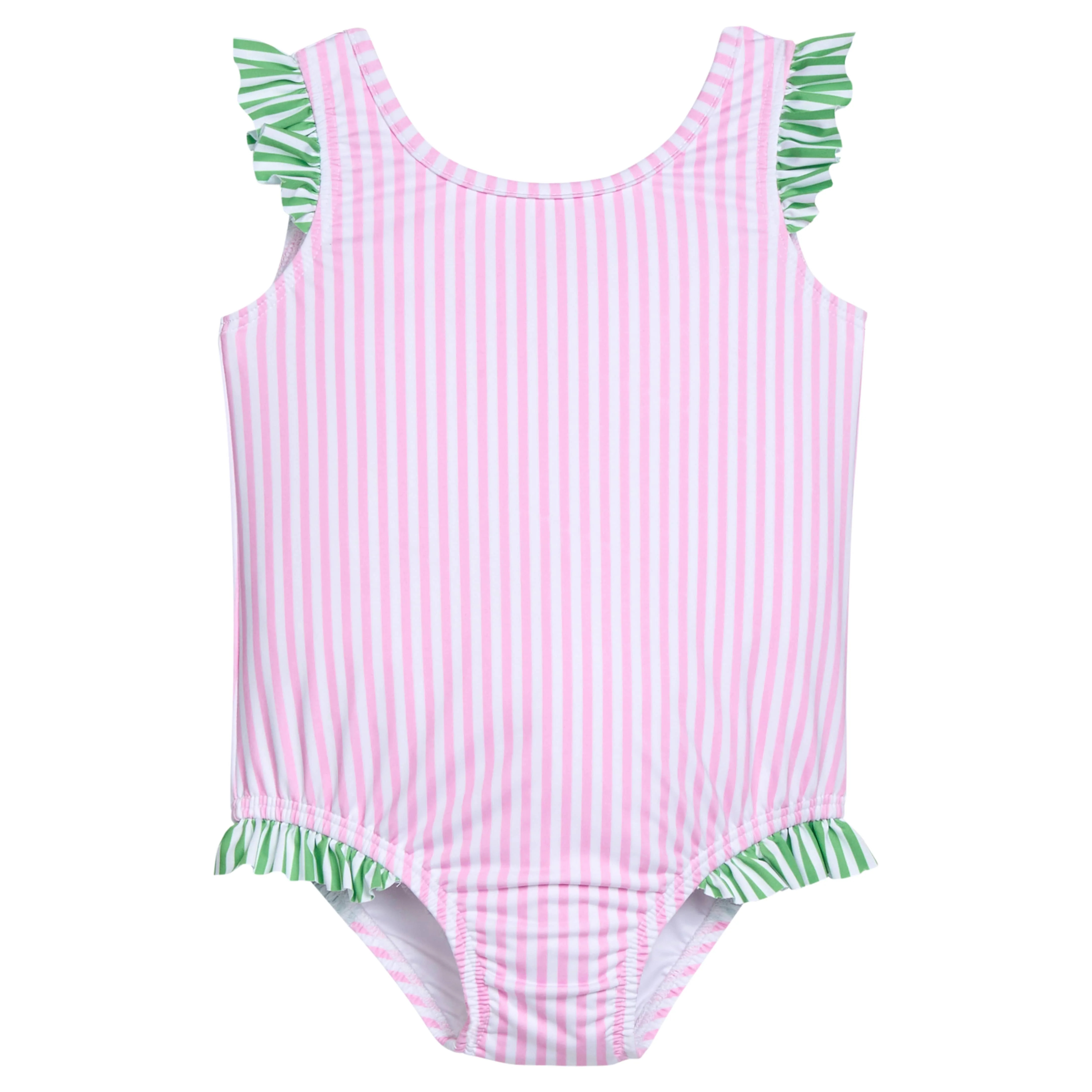 Pink Stripe Scoop One Piece - Girl's Striped Pink Swimsuit | Little English