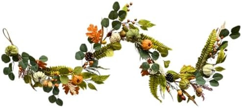 6ft Fall Garland with Pumpkin Pinecone Arons Eucalyptus and Maple Leaves for Fall Thanksgiving Ha... | Amazon (US)