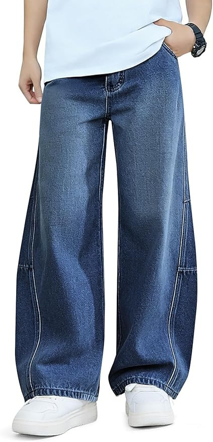 Haloumoning Boys Baggy Jeans Kids Wide Leg Elastic Wasit Demin Pants with Pockets 5-14 Years | Amazon (US)