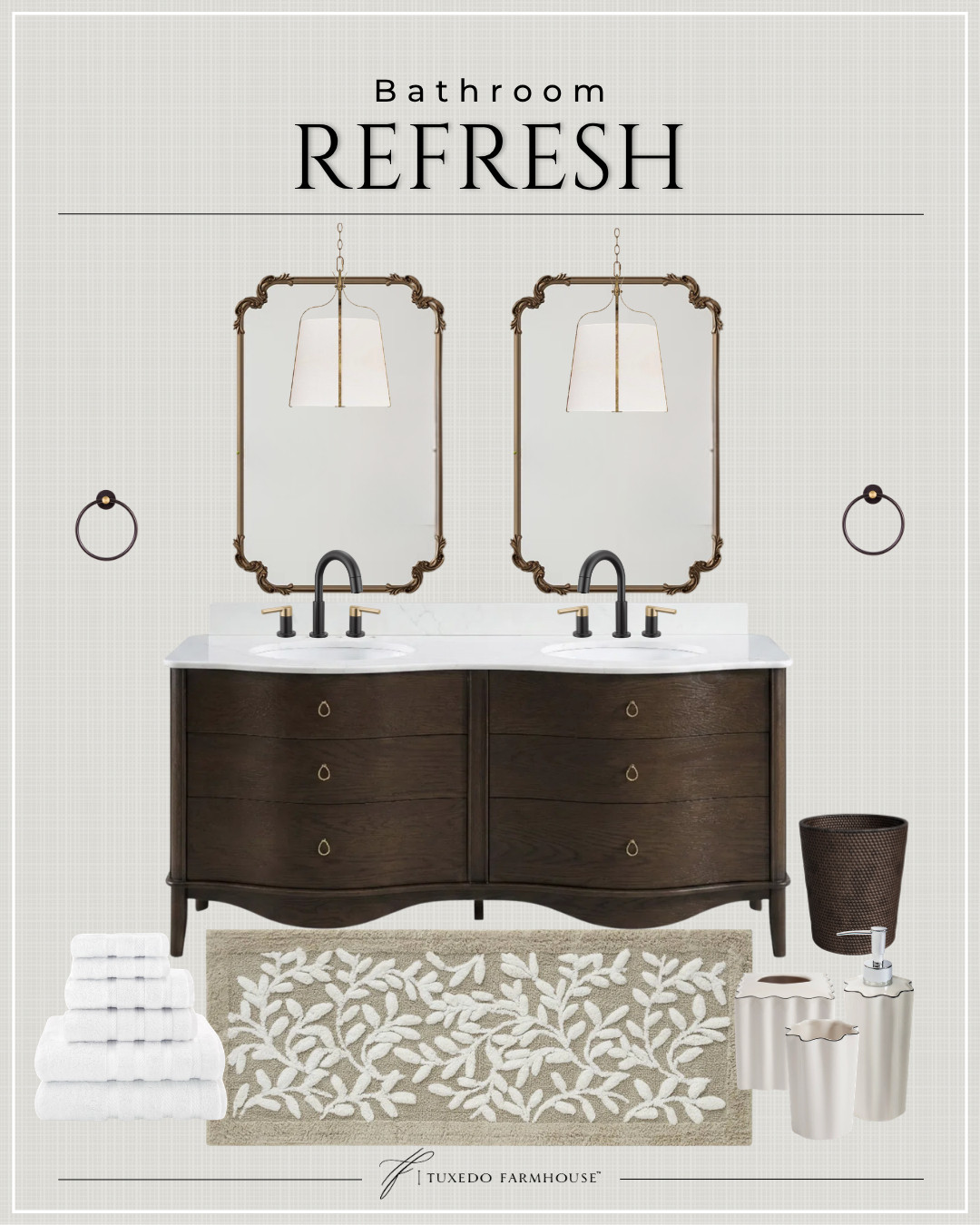 Creating a spa-like bathroom at home 🤍
Layered neutrals, warm metals, and plush textures make all the difference in a simple refresh!

Everything linked ✨

Seasonal, home decor, spring, bathroom, faucets, vanity, mirror, lighting, towel rings, waste baskets 

 #LTKSeasonal #LTKHome #LTKSaleAlert