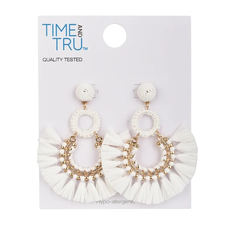 Time and Tru Female Adult Gold-Tone White Raffia Drop Earring | Walmart (US)