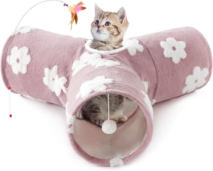Tempcore Flannel Pet Cat Tunnel Tube Cat Toys 3 Way Collapsible, Cat Tunnels for Indoor Cats, Kit... | Amazon (US)
