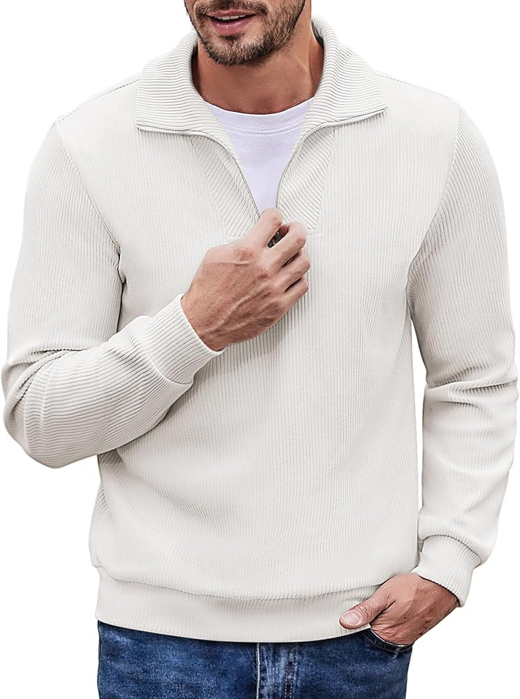 COOFANDY Men's Quarter Zip Up Pullover Mock Neck Long Sleeve Sweater Casual Corduroy Polo Sweatsh... | Amazon (US)