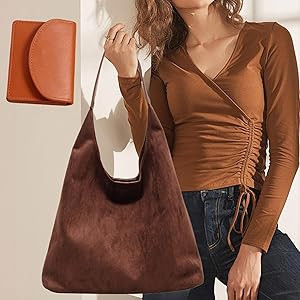Tote Bags for Women,Suede Hobo Bag,Brown Suede Handbag for Women- Retro Suede Slouchy Bag,Hobo Ha... | Amazon (US)